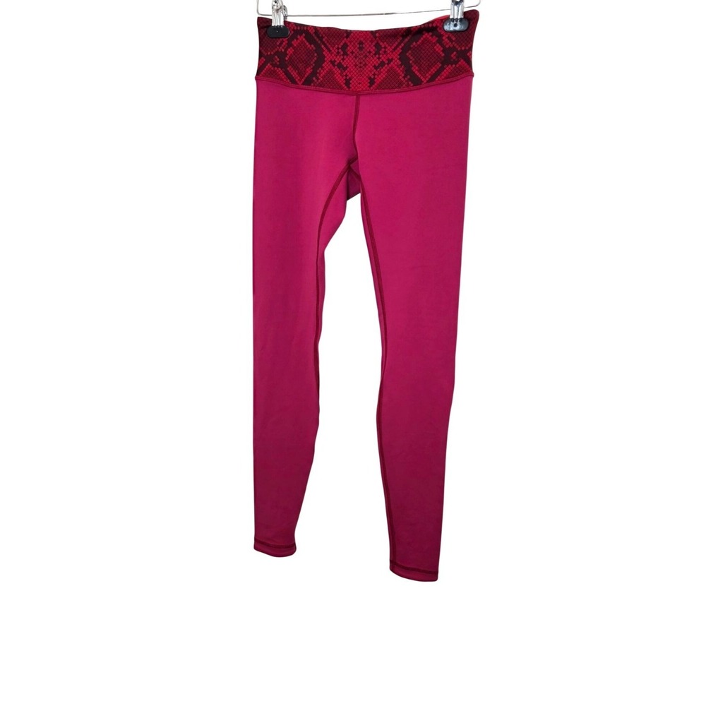 Lululemon Pink High-Waisted Leggings‎ Red Snakeskin Print Waistband Size 6